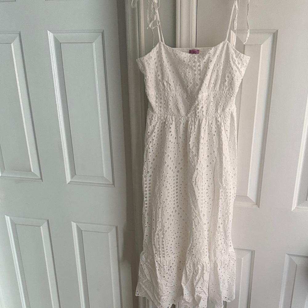 White Eyelet Tie-Strap Summer Dress